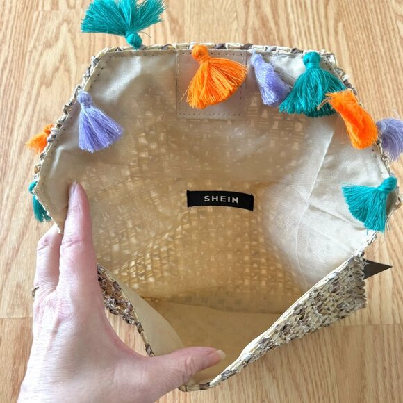 Woven Straw Clutch With Colorful Tassels and Magnetic Closure By Shein - Picture 4 of 7